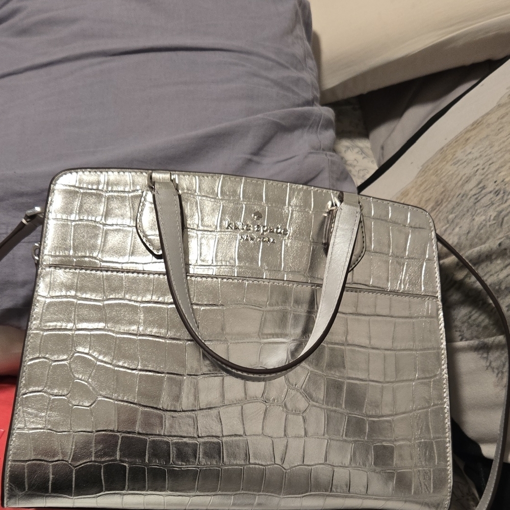 Kate Spade Metallic Silver Embossed Shoulder Bag